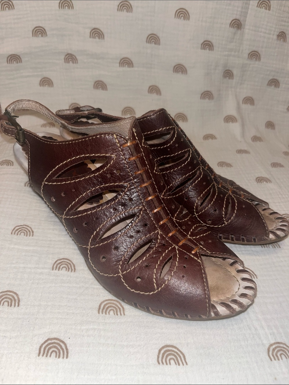 Pikolinos Women's Brown Leather Cutout Slingback Sandals size 38